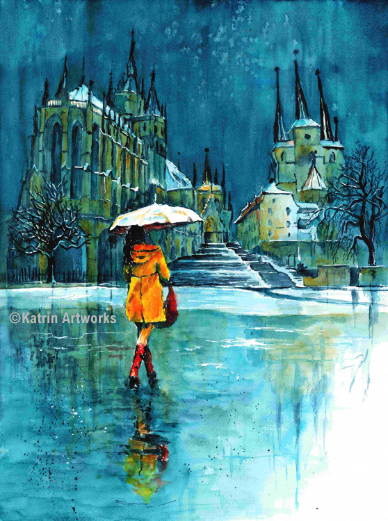 Spezialdruck "Im Regen zum Dom" 30x40 cm