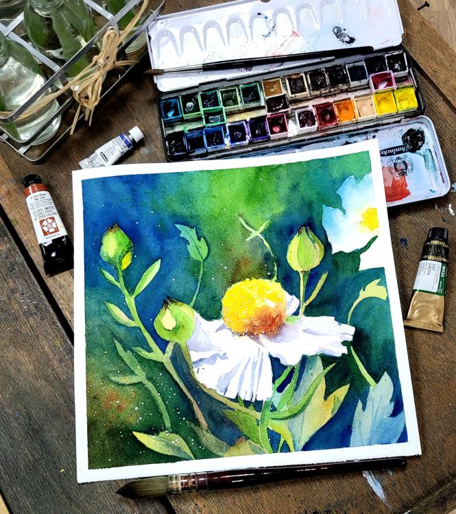 Aquarell-Workshop "Negativtechnik floral" 31.03.25 ab 18.30 Uhr