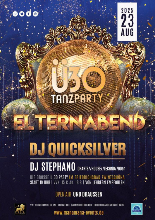 ELTERNABEND - mit DJ QUICKSILVER! - Ü30 Tanzparty OPEN AIR